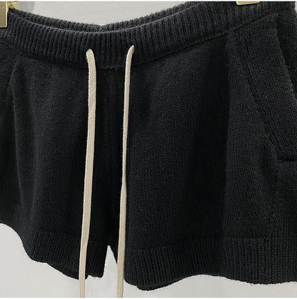 Men’s Dark Style Wool Knit Shorts – Black & Gray Casual Fashion Shorts, Comfortable Stylish Everyday Wear