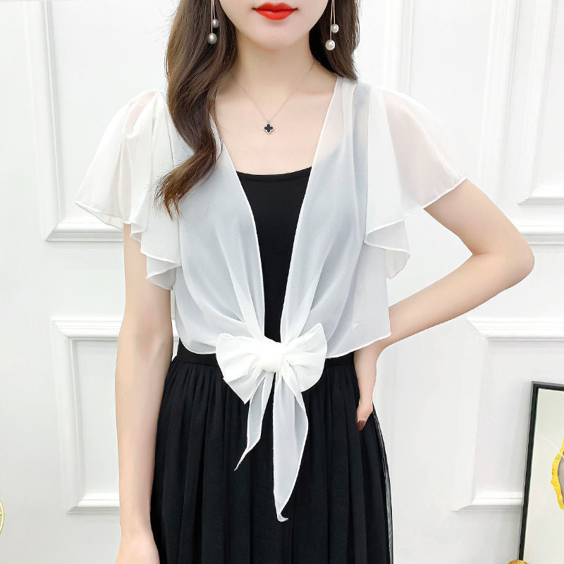Summer Women’s Chiffon Sun Protection Cardigan – Lightweight Short-Sleeve Shawl Jacket