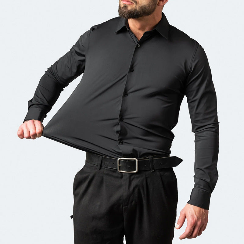 Cross-Border Four-Way Stretch Shirt Men's Shirt Wrinkle-Free and Anti-Wrinkle Amazon Export Thin Cardigan Long-Sleeved Shirt for Men