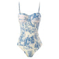 2025 European and American New Style One-Piece Swimsuit for Women, Slim-Fitting, Retro Tie-Up, Sun-Protective Long Skirt Two-Piece Set, Hard-Packed Swimsuit