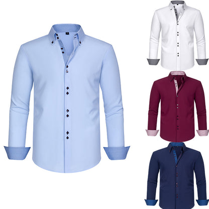 Cross-Border Four-Way Stretch Men's Shirt Polka Dot Color Matching Design Double-Breasted Shirt Men's Amazon Hot Style