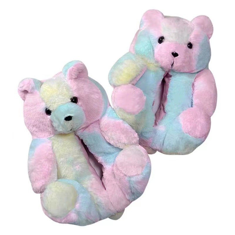 Cartoon Warm Teddy Bear Slippers Cute Little Bear Cotton Shoes Oversized Bear Indoor Home Shoes Winter Plush Wool Warm