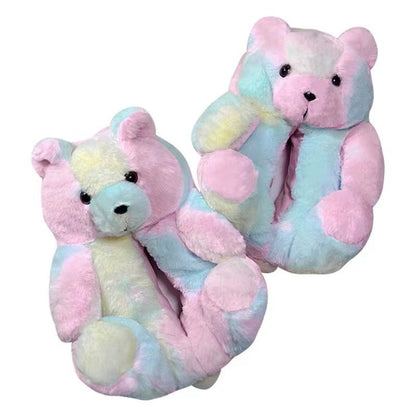 Cartoon Warm Teddy Bear Slippers Cute Little Bear Cotton Shoes Oversized Bear Indoor Home Shoes Winter Plush Wool Warm