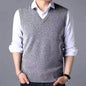V-Neck New Middle-Aged Wool Vest Gentleman Men's Pullover Knitted Vest Business Knitted Knitwear Sleeveless Men