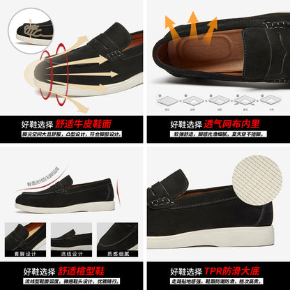 British Style Anti-Velvet Genuine Leather Frosted Loafers Men's Lazy Bean Shoes Slip-on Foil Casual Men's Shoes