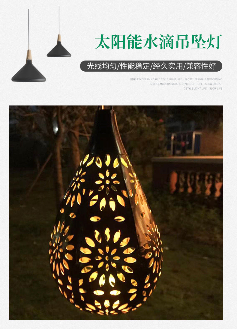 Cross-Border Iron Solar Light Pendant Drop-Shaped Garden Light Outdoor Light Garden Decorative Light Led Manufacturer Supply