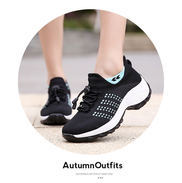 2025 Cross-Border New Large-Size Fly-Knit Mesh Shoes Trendy Mom Shoes Fashionable Sock Shoes Breathable Sports Women's Shoes