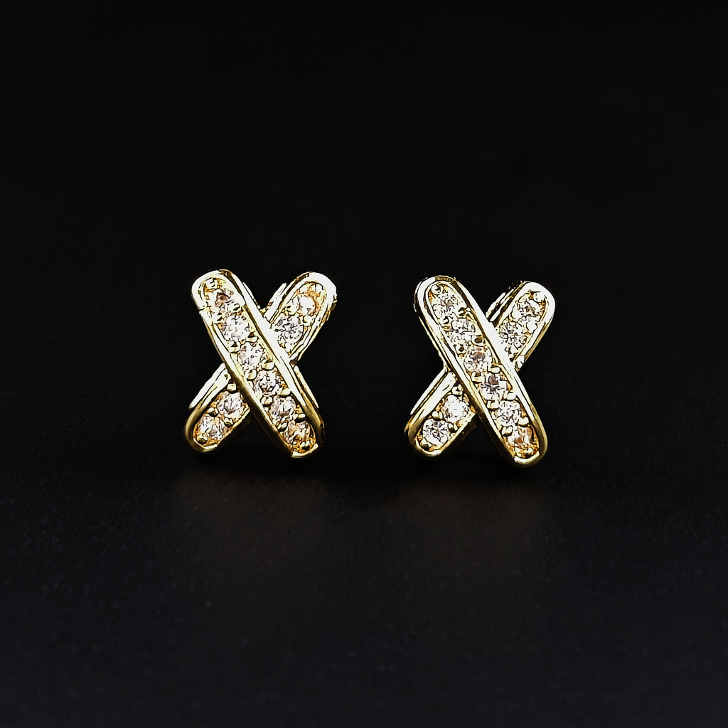 Amazon Minimalist Cool Style Zircon X-shaped Earrings for Women Simple Small Letter All-match Student Earrings e7501