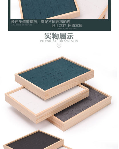 Simple solid wood small size hundred ring plate ring pair ring diamond ring silver ring ear studs storage display tray 48-bit plate