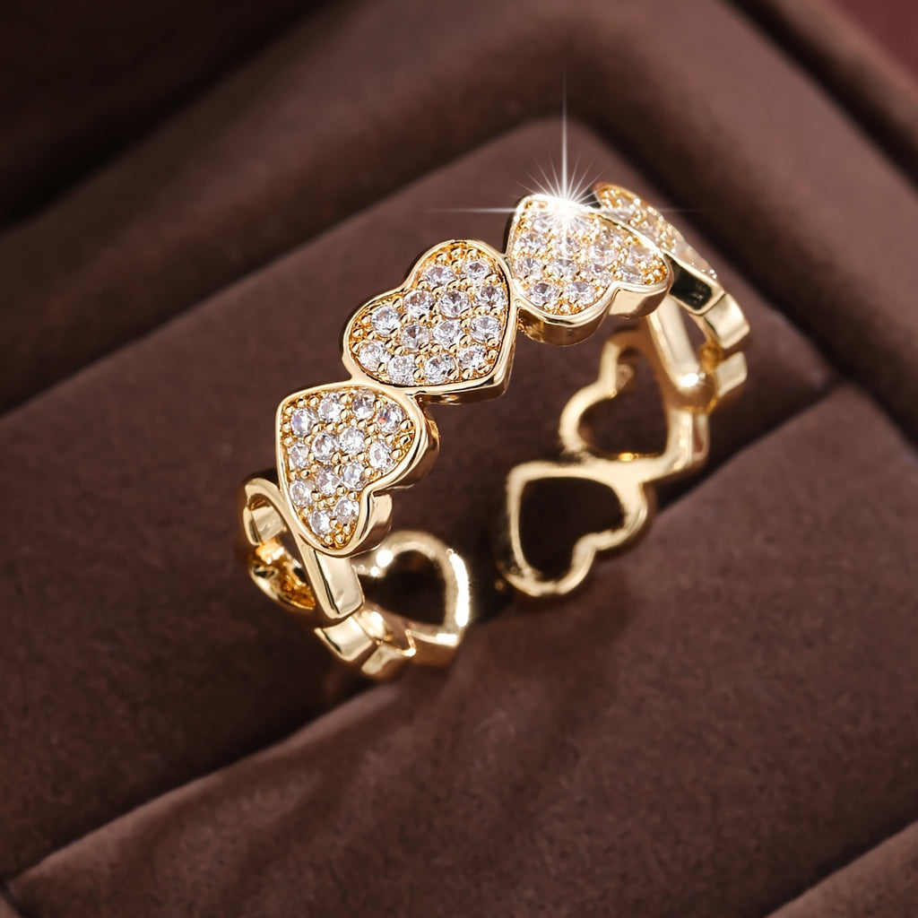 European and American Cross-border Explosions Copper Inlaid Zircon Love Heart Ring Fashion Tail Ring Couple Ring Opening Ring