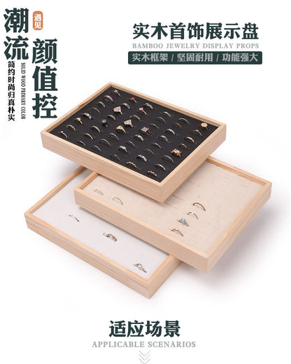 Simple solid wood small size hundred ring plate ring pair ring diamond ring silver ring ear studs storage display tray 48-bit plate