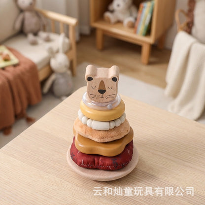 Amazon Baby Early Education Educational Lion Set Pillar Toy Wooden Toddler's Hands-on Brain Stacking Shape Building Blocks