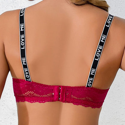 Women’s Adjustable Lace Bra – Elegant European & American Style Underwear with Thin Cups and Steel Ring Support