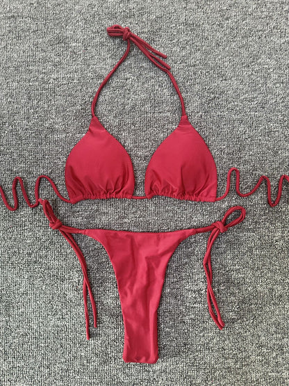 Manufacturers for Europe and the United States swimsuit strap high waist bikini solid color three-point sexy swimwear spot cross-border