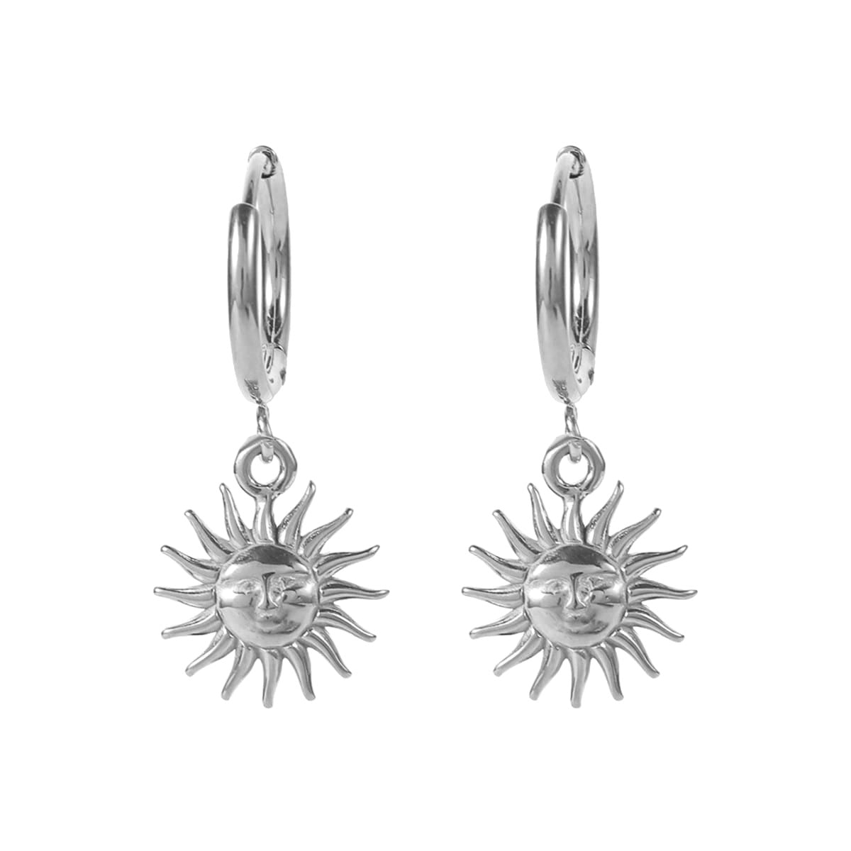 French Retro Titanium Steel Earrings, High-End 18K Gold Non-Fading Fashionable Earrings, Sun Pendant Earrings, Jewelry