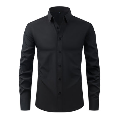 Cross-Border Four-Way Stretch Shirt Men's Shirt Wrinkle-Free and Anti-Wrinkle Amazon Export Thin Cardigan Long-Sleeved Shirt for Men