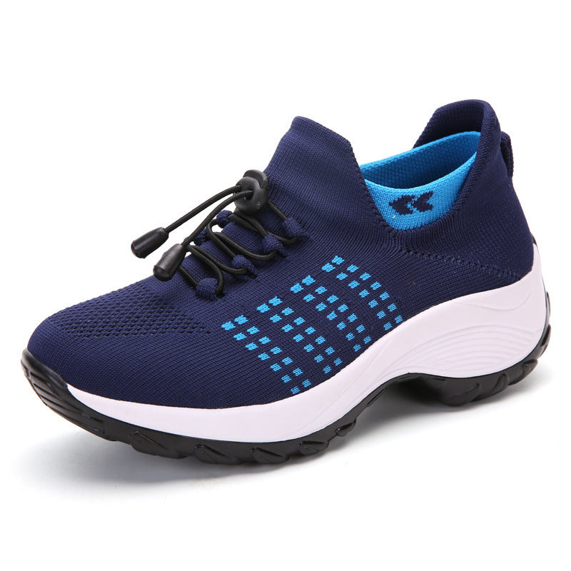 2025 Cross-Border New Large-Size Fly-Knit Mesh Shoes Trendy Mom Shoes Fashionable Sock Shoes Breathable Sports Women's Shoes