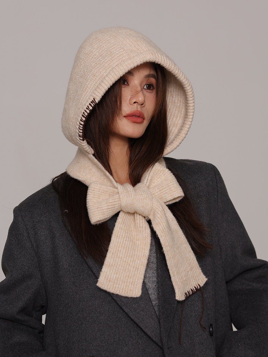 Autumn and winter new high-grade balaclava cap women's outer tie thick knitted warm earmuffs wool hat