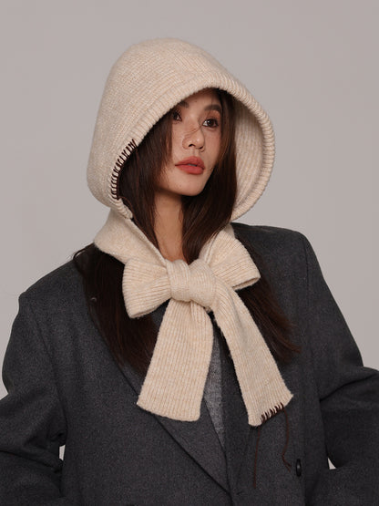 Autumn and winter new high-grade balaclava cap women's outer tie thick knitted warm earmuffs wool hat