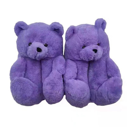 Cartoon Warm Teddy Bear Slippers Cute Little Bear Cotton Shoes Oversized Bear Indoor Home Shoes Winter Plush Wool Warm