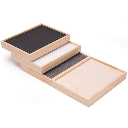Simple solid wood small size hundred ring plate ring pair ring diamond ring silver ring ear studs storage display tray 48-bit plate