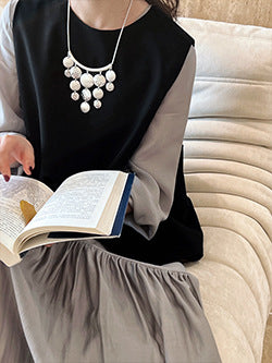 Luxi profile stacked stand collar deep V-neck white shirt Women's lazy batwing sleeve elegant large commuter shirt 9618