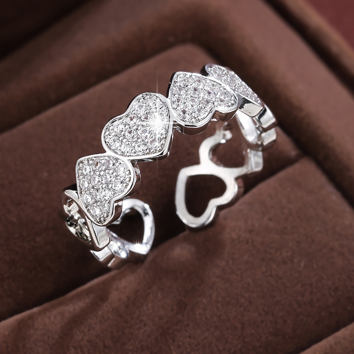 European and American Cross-border Explosions Copper Inlaid Zircon Love Heart Ring Fashion Tail Ring Couple Ring Opening Ring