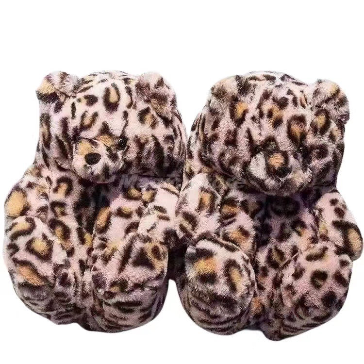Cartoon Warm Teddy Bear Slippers Cute Little Bear Cotton Shoes Oversized Bear Indoor Home Shoes Winter Plush Wool Warm