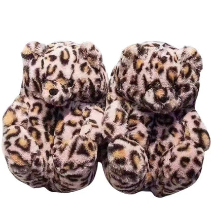 Cartoon Warm Teddy Bear Slippers Cute Little Bear Cotton Shoes Oversized Bear Indoor Home Shoes Winter Plush Wool Warm