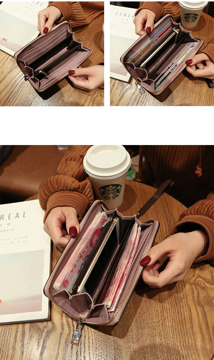 Lonny Women's Hand-Held Long Wallet Korean Style Handbag Multi-Functional Card Holder Mobile Phone Bag Coin Purse Women's Wallet