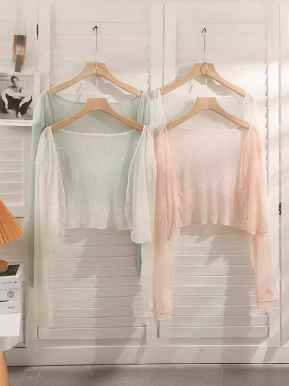 Mint Mambo Sunscreen Cardigan Women's Thin Small Shawl Summer Sling Skirt Outer Blouse Tulle Top