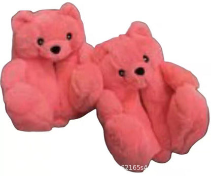 Cartoon Warm Teddy Bear Slippers Cute Little Bear Cotton Shoes Oversized Bear Indoor Home Shoes Winter Plush Wool Warm