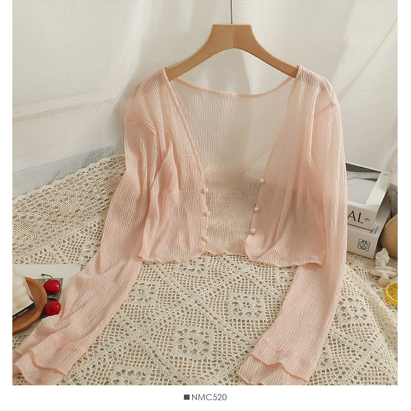 Mint Mambo Sunscreen Cardigan Women's Thin Small Shawl Summer Sling Skirt Outer Blouse Tulle Top