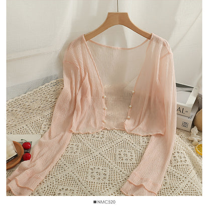 Mint Mambo Sunscreen Cardigan Women's Thin Small Shawl Summer Sling Skirt Outer Blouse Tulle Top