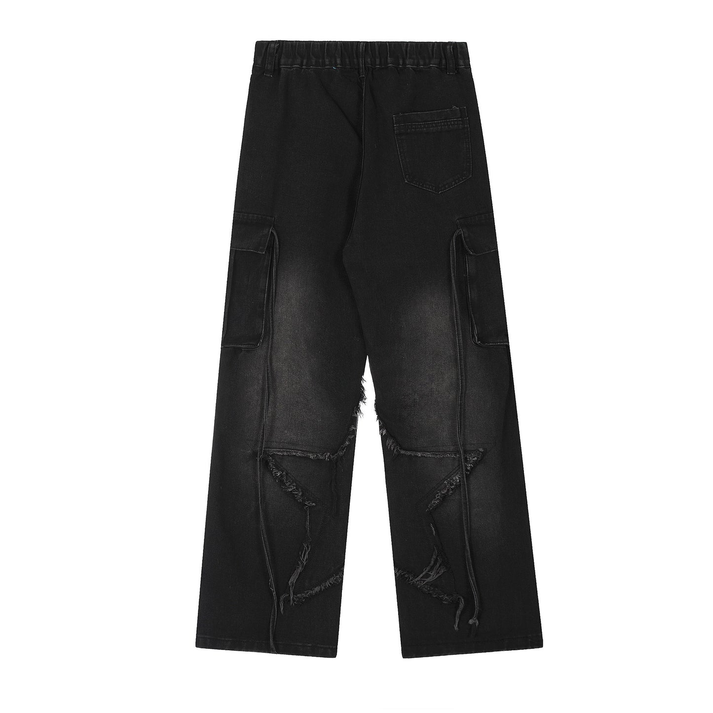 Cross-border Spring and Autumn American Retro Star Jeans Women's Multi-pocket Strap High Street Loose Straight Tooling Jeans
