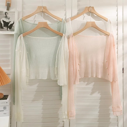 Mint Mambo Sunscreen Cardigan Women's Thin Small Shawl Summer Sling Skirt Outer Blouse Tulle Top