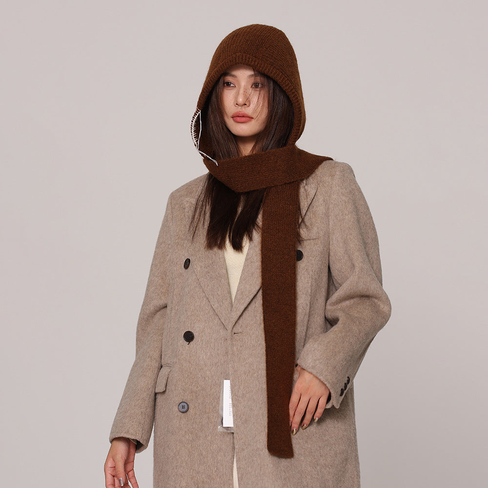 Autumn and winter new high-grade balaclava cap women's outer tie thick knitted warm earmuffs wool hat
