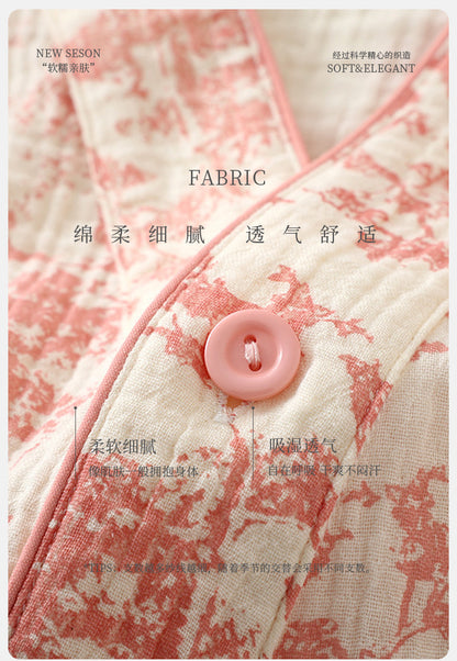 New Chinoiserie Pure Cotton Double-Layer Cotton Gauze Women's Pajamas Spring, Autumn and Summer Thin Long-Sleeved Lace-Up Home Clothes Set