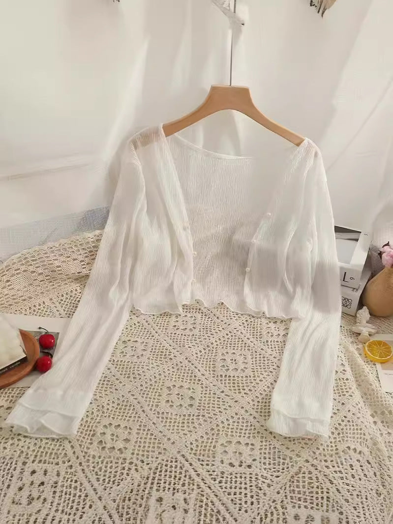 Mint Mambo Sunscreen Cardigan Women's Thin Small Shawl Summer Sling Skirt Outer Blouse Tulle Top