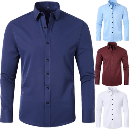Cross-Border Four-Way Stretch Shirt Men's Shirt Wrinkle-Free and Anti-Wrinkle Amazon Export Thin Cardigan Long-Sleeved Shirt for Men
