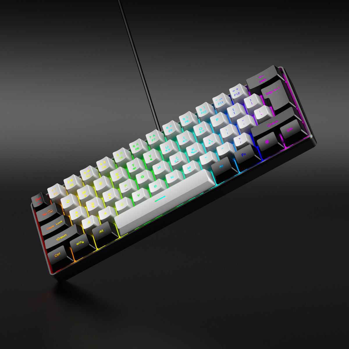 61 key RGB game wired keyboard mouse suit colorful MINI non-mechanical film black and white computer keyboard