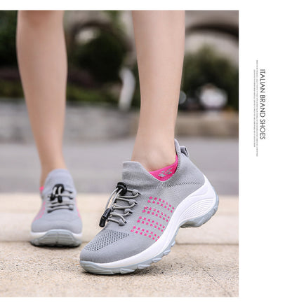 2025 Cross-Border New Large-Size Fly-Knit Mesh Shoes Trendy Mom Shoes Fashionable Sock Shoes Breathable Sports Women's Shoes