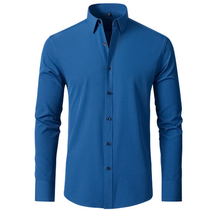 Cross-Border Four-Way Stretch Shirt Men's Shirt Wrinkle-Free and Anti-Wrinkle Amazon Export Thin Cardigan Long-Sleeved Shirt for Men