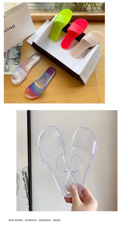 Summer New Crystal Slippers for Women, Large Size, Fashionable Jelly Outer Wear, Casual Home Couple, Deodorant Flip Flops, Cross-Border