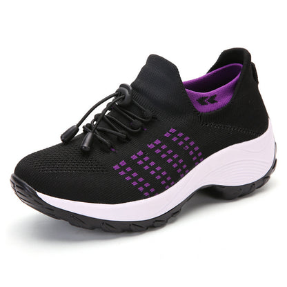 2025 Cross-Border New Large-Size Fly-Knit Mesh Shoes Trendy Mom Shoes Fashionable Sock Shoes Breathable Sports Women's Shoes