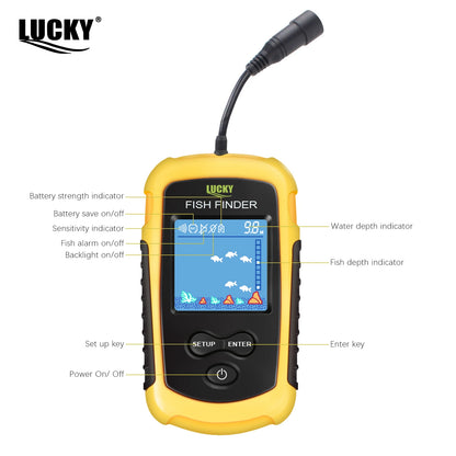 FFC1108-1 Portable Fish Finder – 100M Sonar Depth Alarm with 45° Coverage for Lake & Sea Fishing