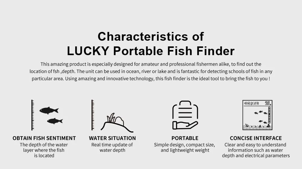 FFC1108-1 Portable Fish Finder – 100M Sonar Depth Alarm with 45° Coverage for Lake & Sea Fishing