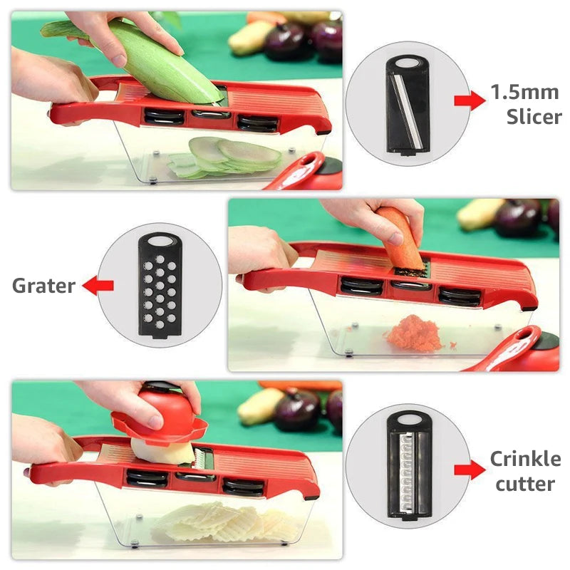 Multifunctional Vegetable Chopper & Grater – Manual Fruit, Potato, Cheese & Onion Slicer