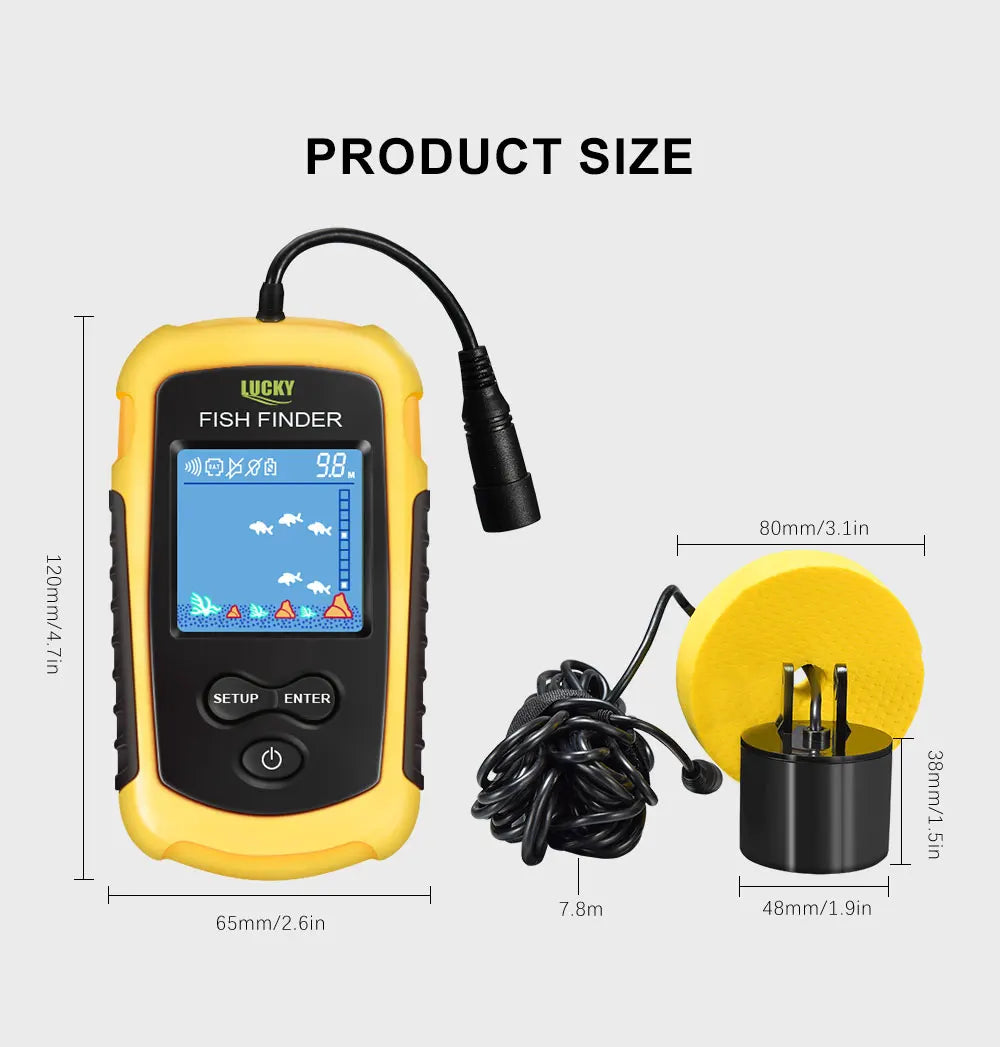 FFC1108-1 Portable Fish Finder – 100M Sonar Depth Alarm with 45° Coverage for Lake & Sea Fishing