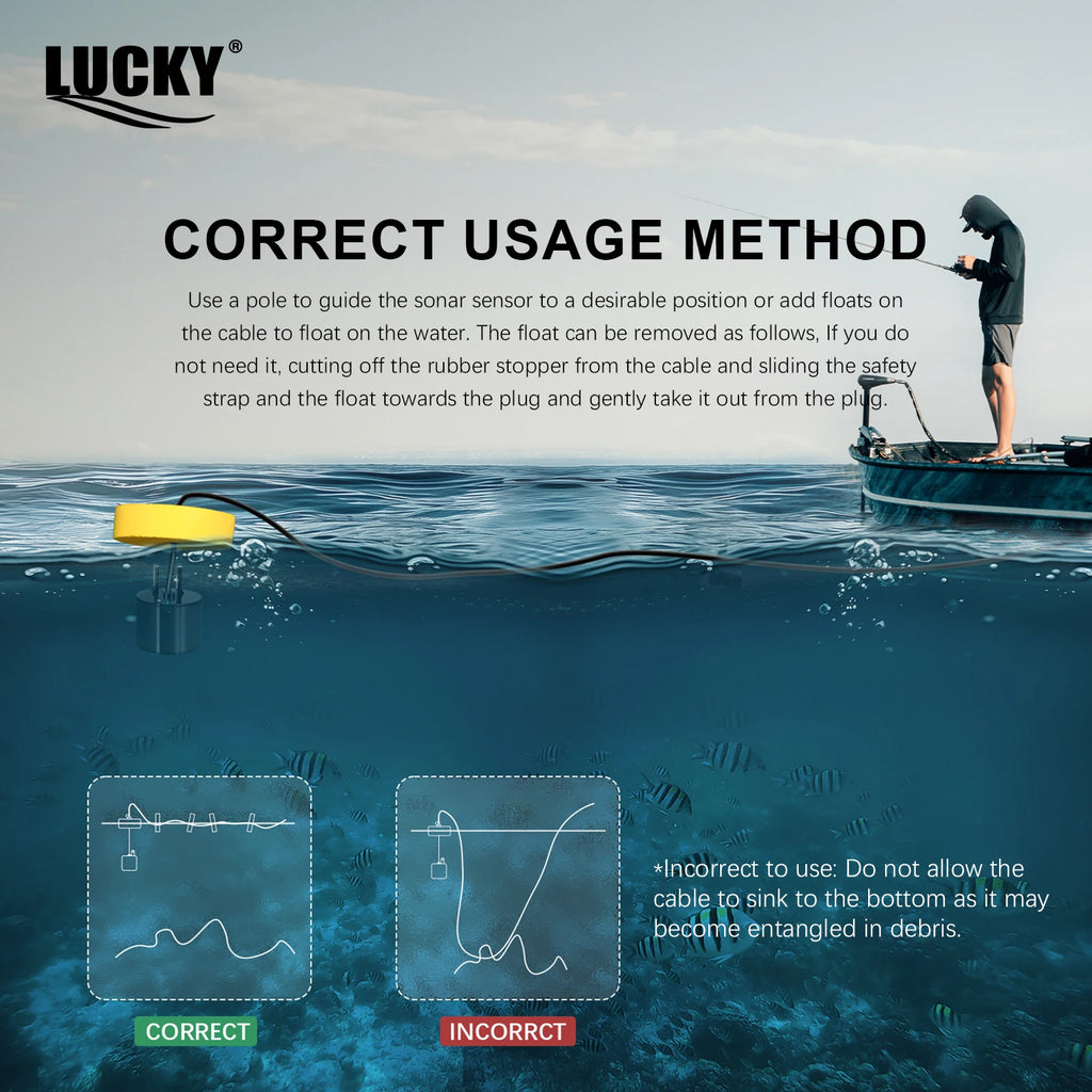 FFC1108-1 Portable Fish Finder – 100M Sonar Depth Alarm with 45° Coverage for Lake & Sea Fishing